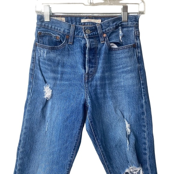 Levi's Premium Wedgie Icon High Rise Distressed button Fly Jeans Size 25 - Picture 6 of 13
